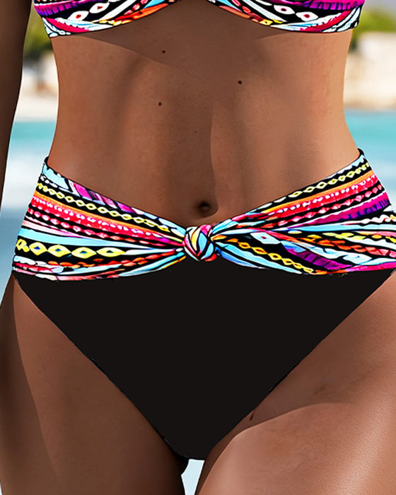 Bikini Stripe Kontrast Metall Knapp Halter