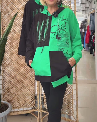 Sweatshirt casual hette fargeblokktrykk