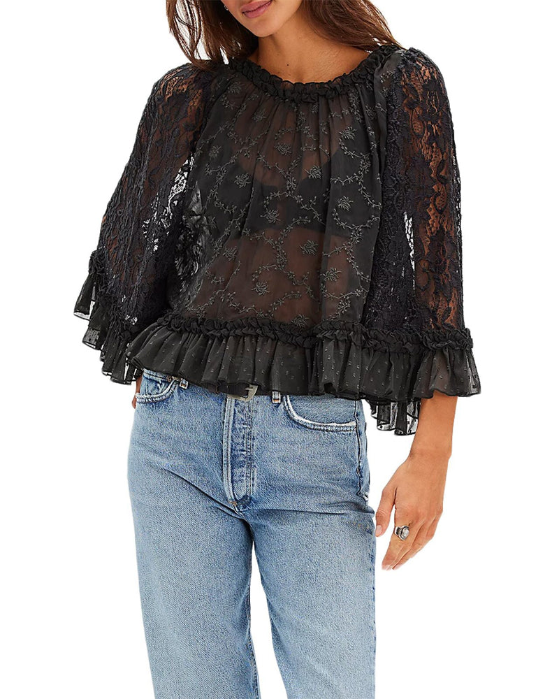 Knipling gjennombrutt volangererm solbeskyttelsesbluser