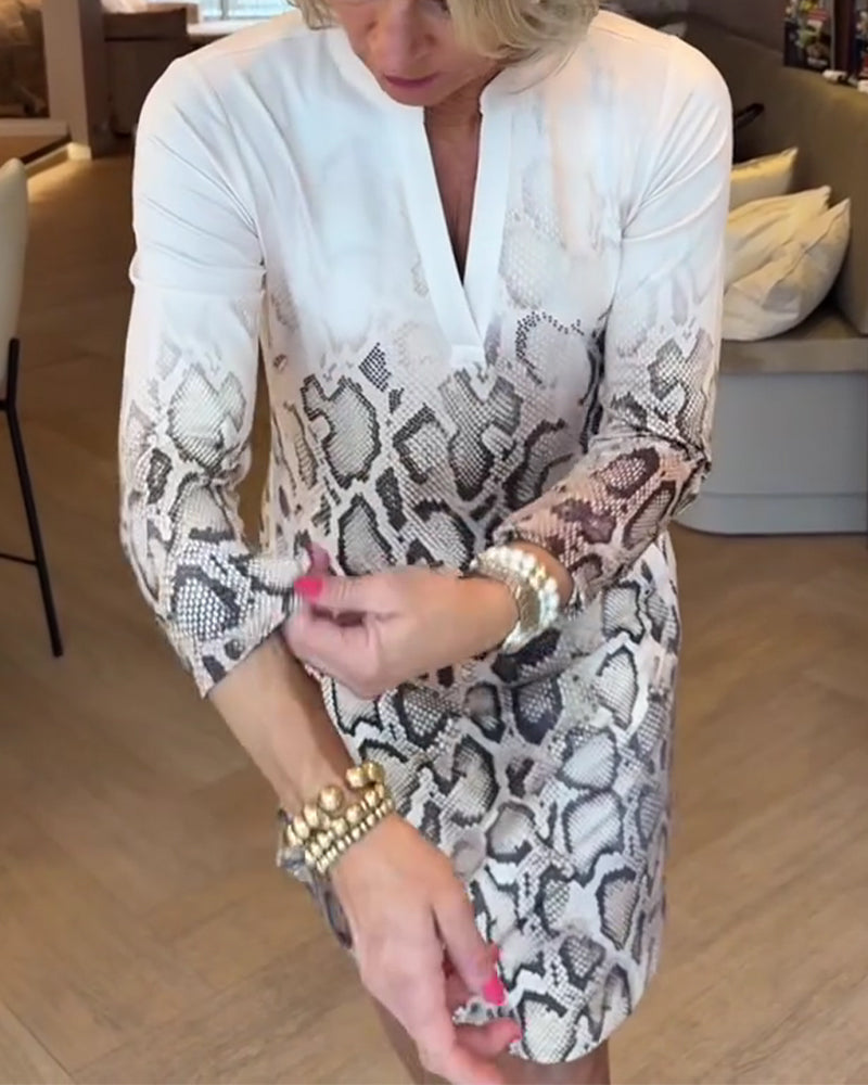 Kjole Slange Trykk V-Hals