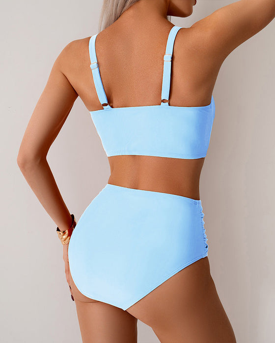 Bikini Ensfarget Knute Høy Midje Sexy