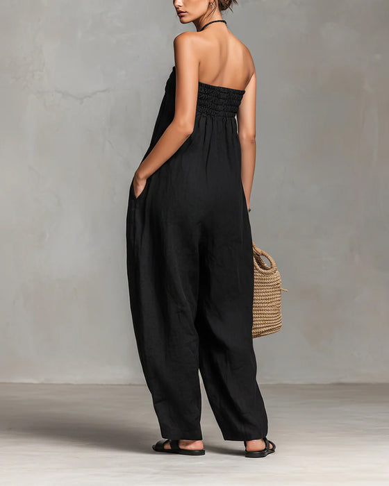 Avslappet Jumpsuit Ensfarget Ermeløs