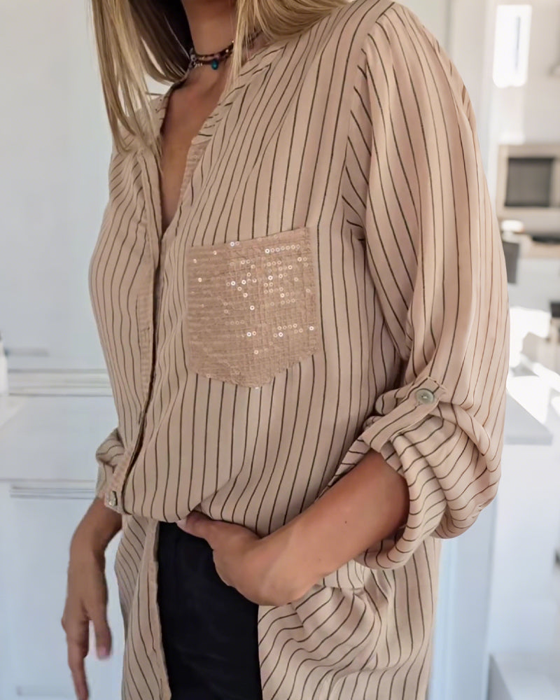 Skjorte Mote Paljett Stripet