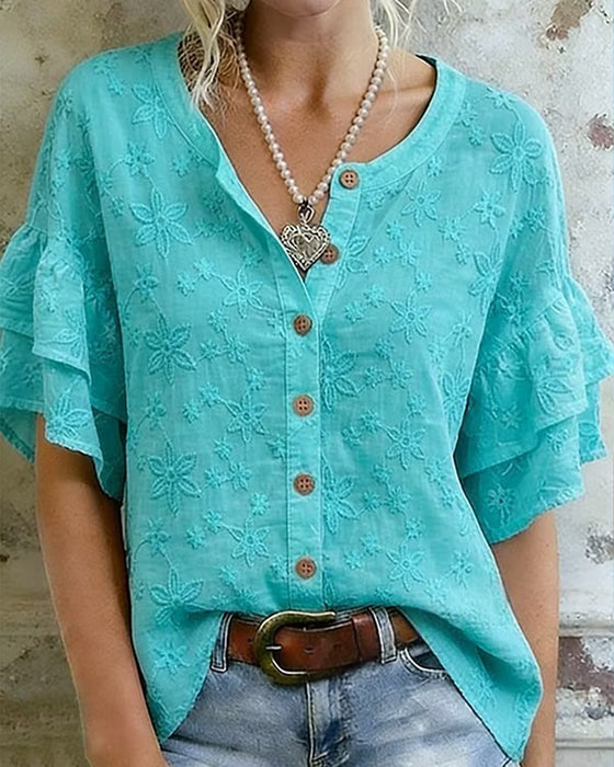 Bluse Dobbel Lag Ruffle Erme