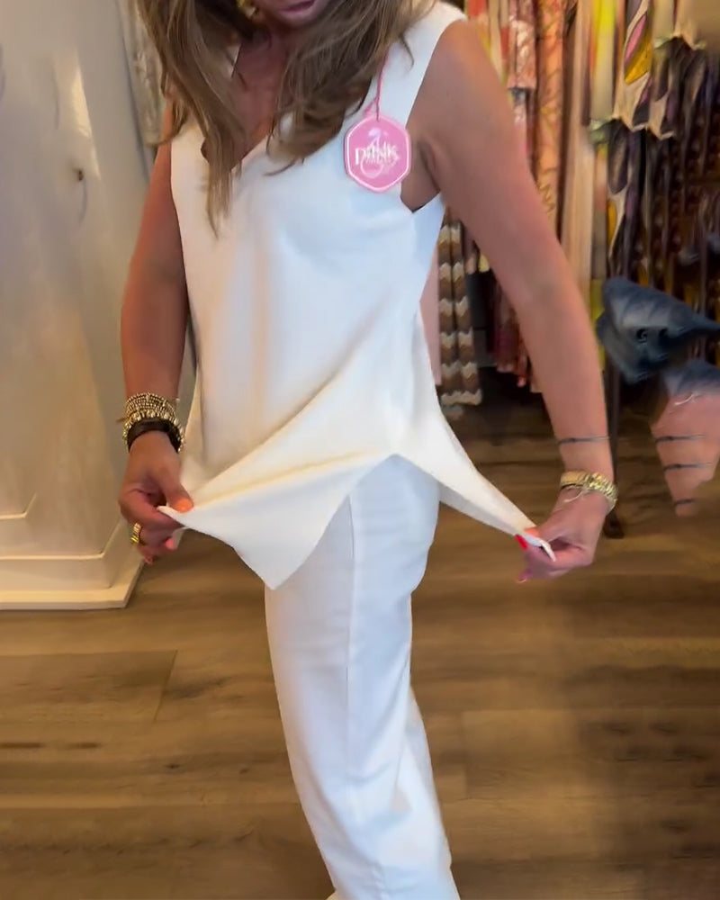 Tank Topp V-Hals Ermeløs Solid