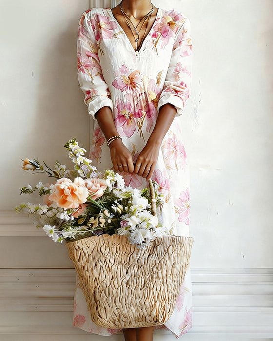 Kjole Blomstret Lin Maxi