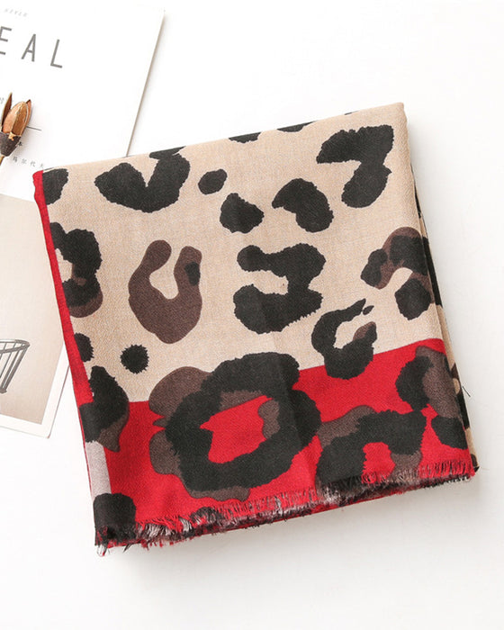 Dame Skjerf Leopard Lappeteppe Trykk Frynser Sjal