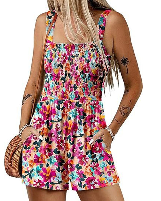 Jumpsuit blomstret avslappet stroppshortser