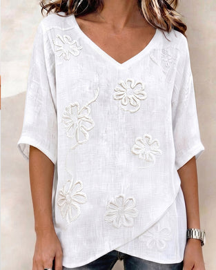 V-Hals Bluse Blomstret Halverm