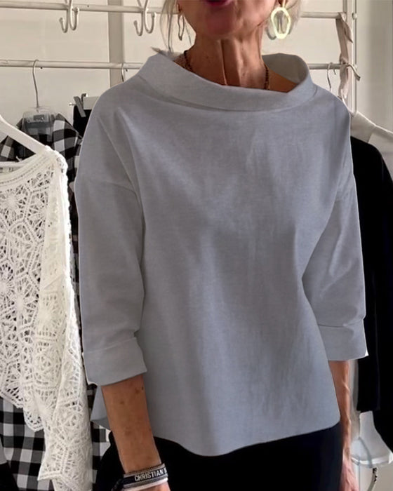 Ensfarget casual topp med jakkeslag