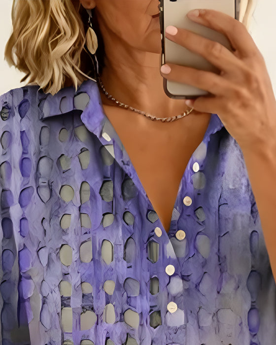 Bluse Prikket Trykk Knapp Halv Stolpe