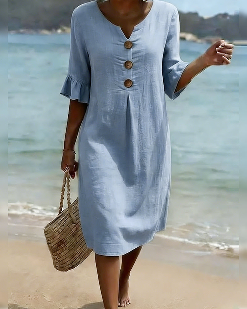 Kjole Knepp Rynkete Erm 100% Bomull