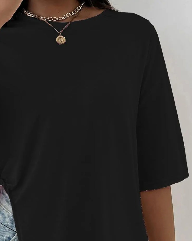 T-Shirt Rund Hals Delt Kort Erme