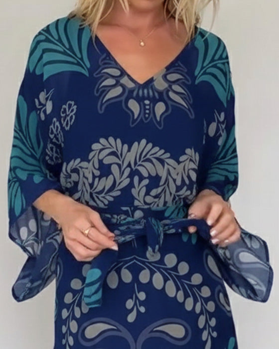 Kjole Bohemisk V-hals Løs