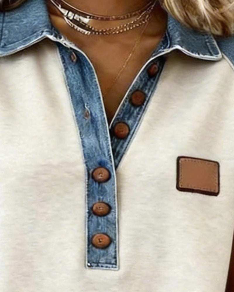 T-Skjorte Denim Farge Blokk Kort Erme