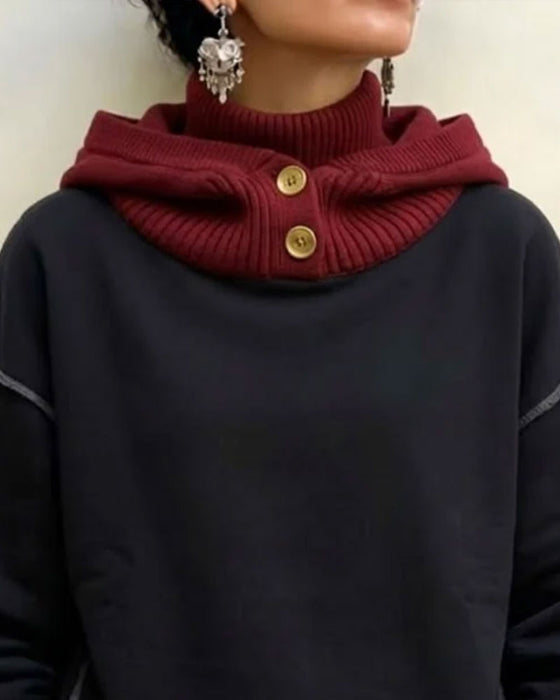 Hoodie Fargeblokk Høy Hals