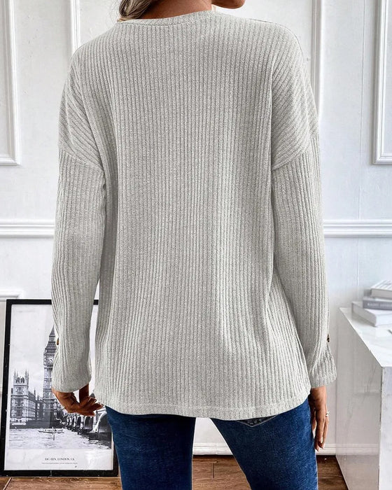 Bluse Ribbet Halv Glidelås Pullover