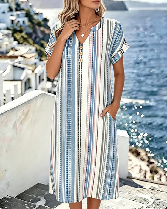 Kjole V-Hals Vertikal Stripe Rett