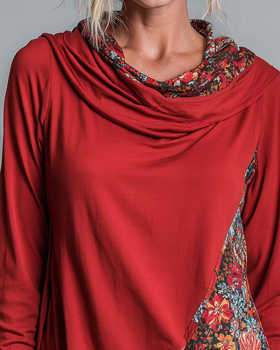 Topp Slouchy Drape Hals Patchwork Lang Erme