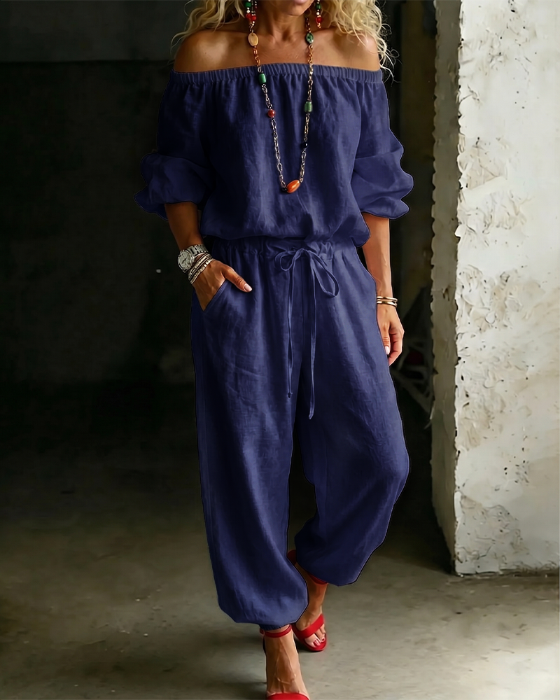 Jumpsuit Off-Shoulder Knyt Midje Innsnørt Midje
