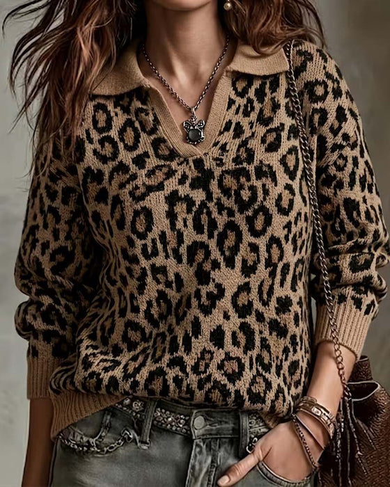 Pullover Krave Leopard V-Hals