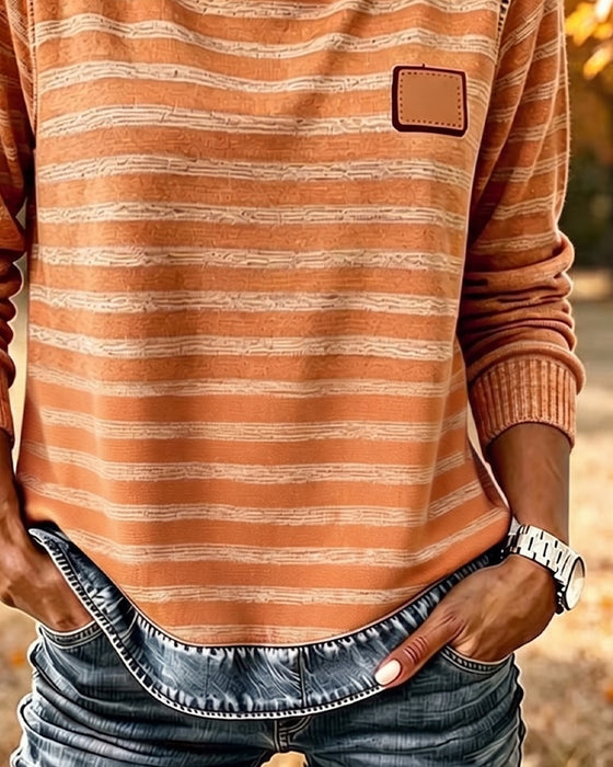 Hoodie Patchwork Stripe Casual