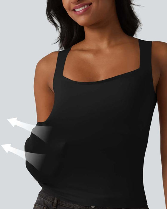 Tank Top Ensfarget Firkantet Hals Innbygd Bh