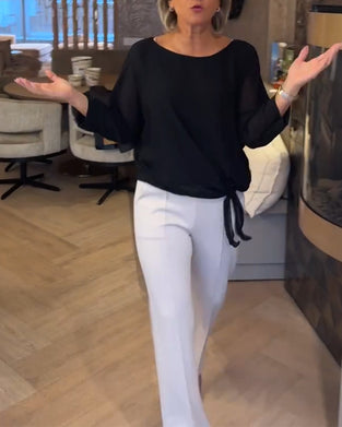 Bluse Enkel Rund Hals Ensfarget