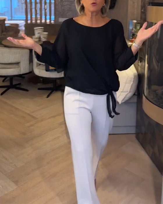 Bluse Enkel Rund Hals Ensfarget