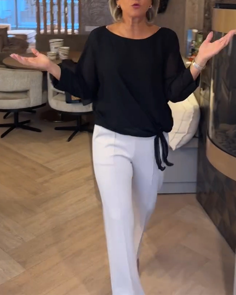 Bluse Enkel Rund Hals Ensfarget