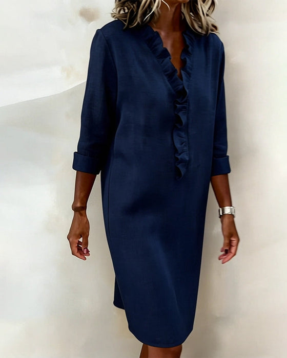 Kjole Rysjet V-Hals Ensfarget