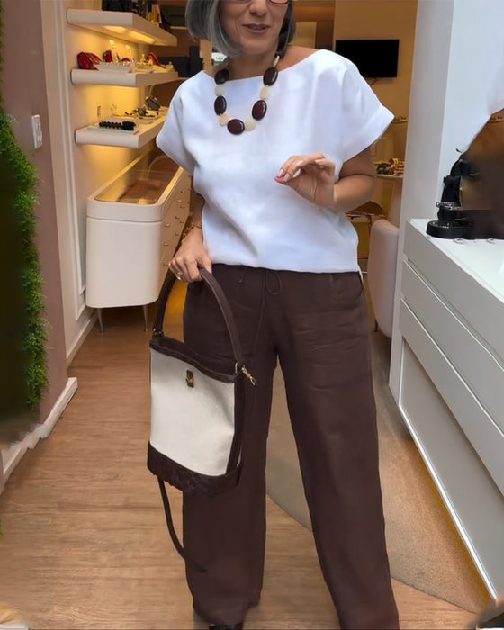 Vidrekkede Bukser Med En Enkelt Farge, Casual Stil Og Trekkone