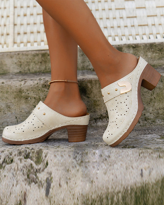 Sandaler Dekket Tå Kraftig Hæl Slip-På