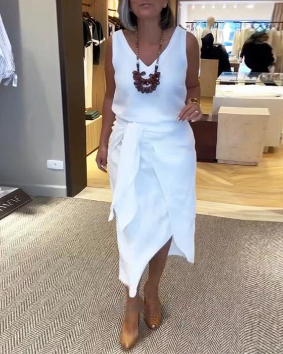 Kjole Ermløs V-Utsnitt Ensfarget