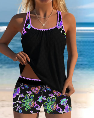 Blomstrende Komfortabel Tankini Med Gutteshorts