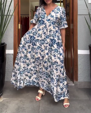 Kjole Kortermet Blomstertrykk