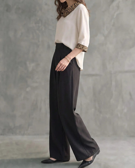 Bluse Leopard Panel Cowl Neck Albuelang Erme