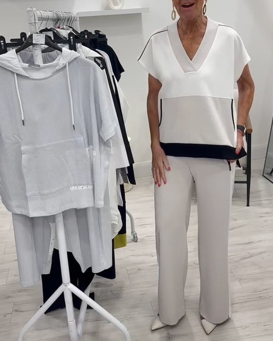 Dress V-hals Fargematching Splitt Casual