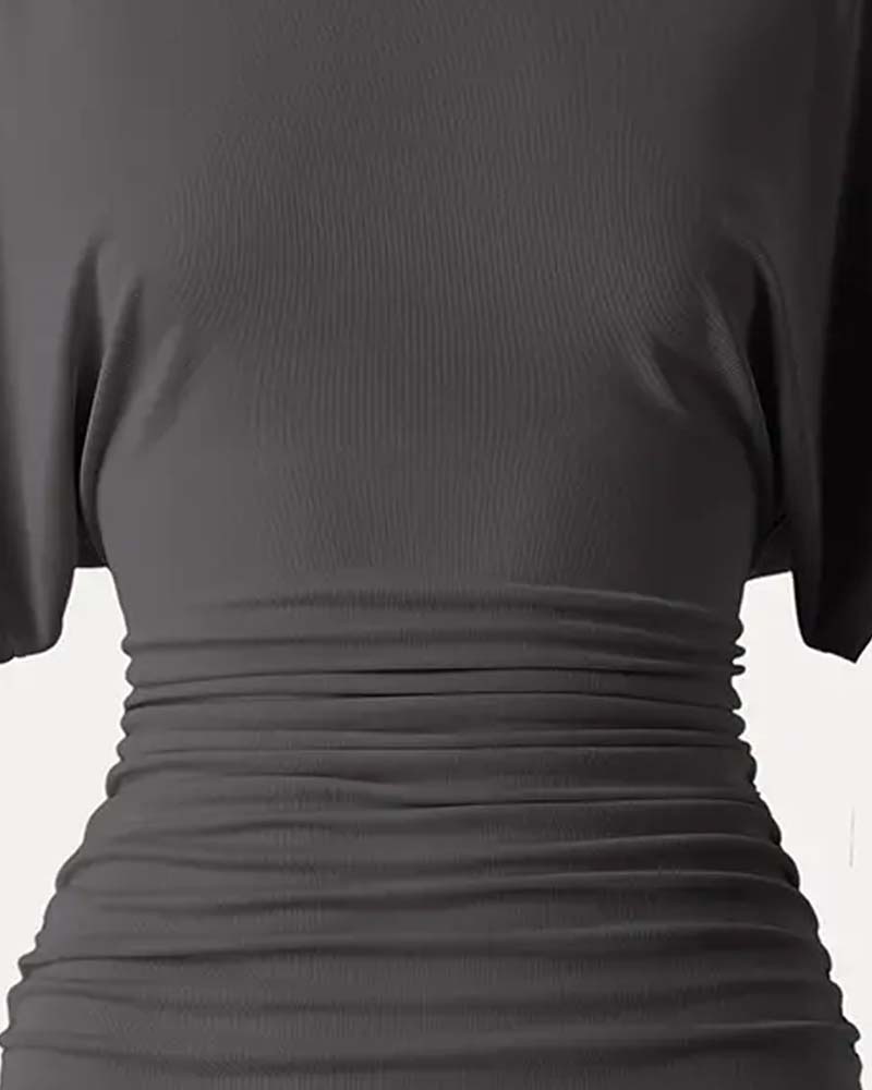 Bluse Casual Solid Plissert Kort Erme