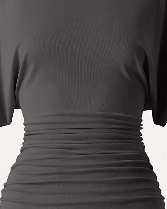 Bluse Casual Solid Plissert Kort Erme