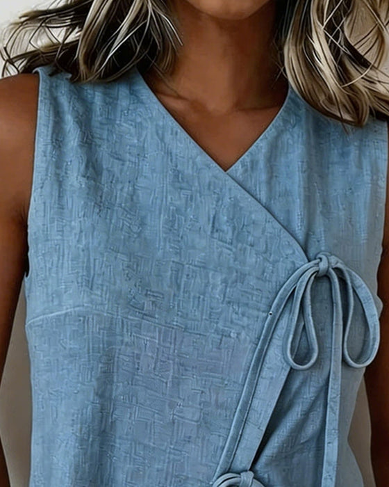 Bluse V-Hals Ermeløs Kors Vest