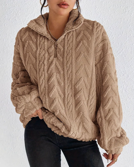Sweatshirt Dobbeltsidig Fleece Halv Glidelås