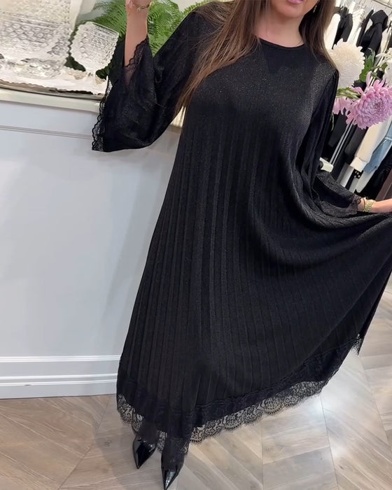 Kjole Rund Hals Løs Blonder Patchwork