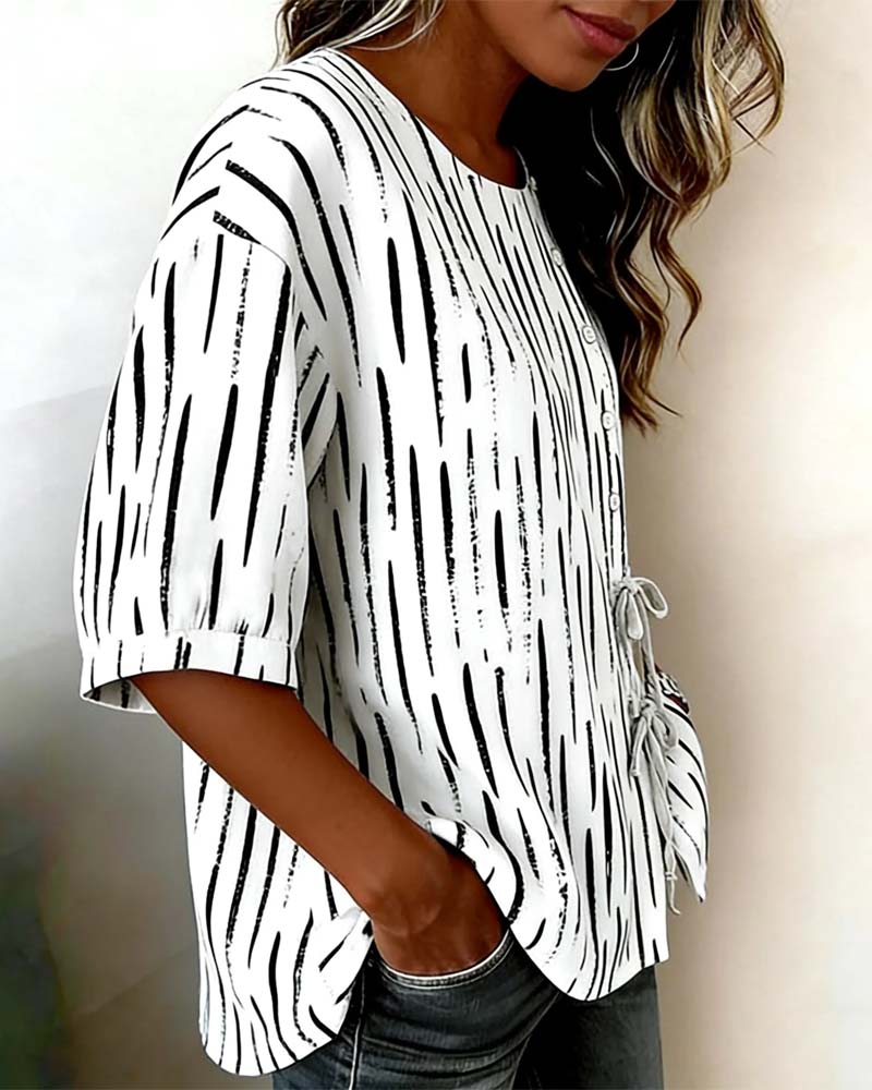 Topp Stripet Knapp Trekvart Erme