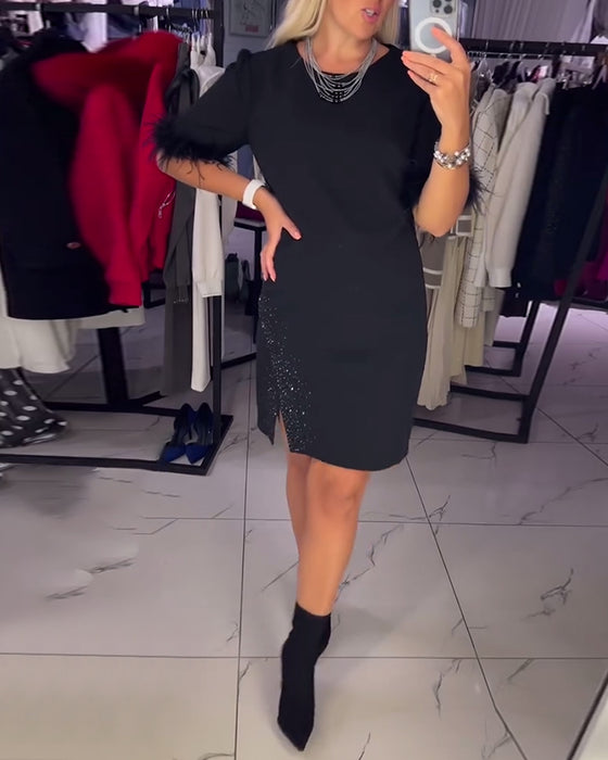 Kjole avslappet rund hals slits personlig design