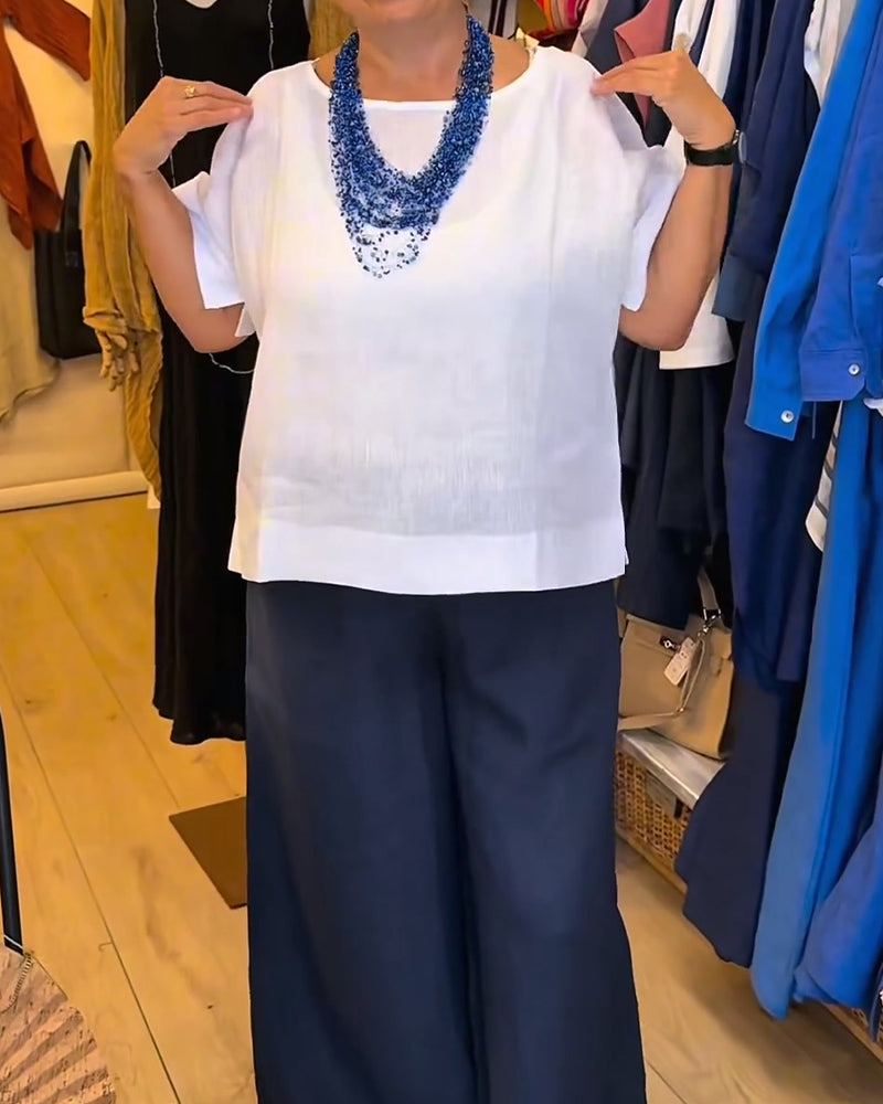 Bluse Rundhalset Solid Rett Casual