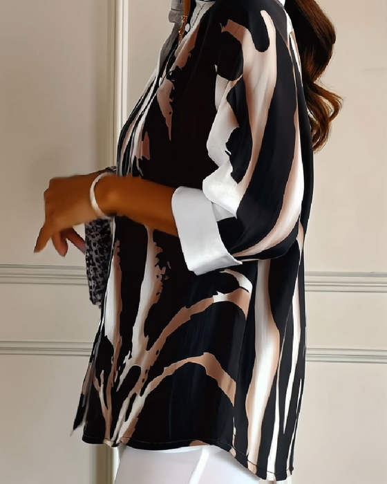 Bluse Ståkrage Uregelmessig Trykket