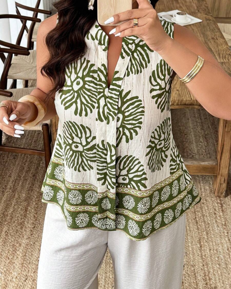Bluse Plantetrykk Veststil Ermeløs