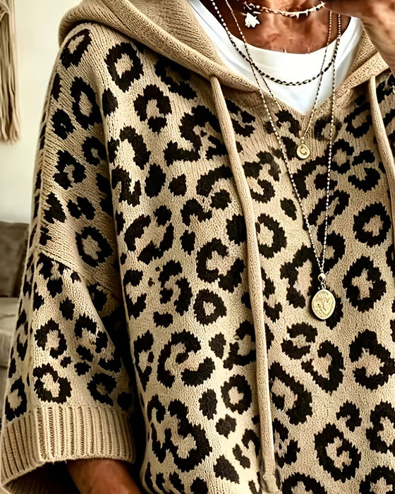 Hoodie Leopardmønster Mellomerme Lomme