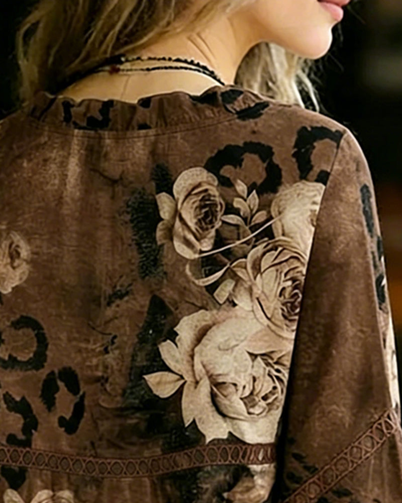 Bluse Rose Leopardtrykk Lappeteknikk